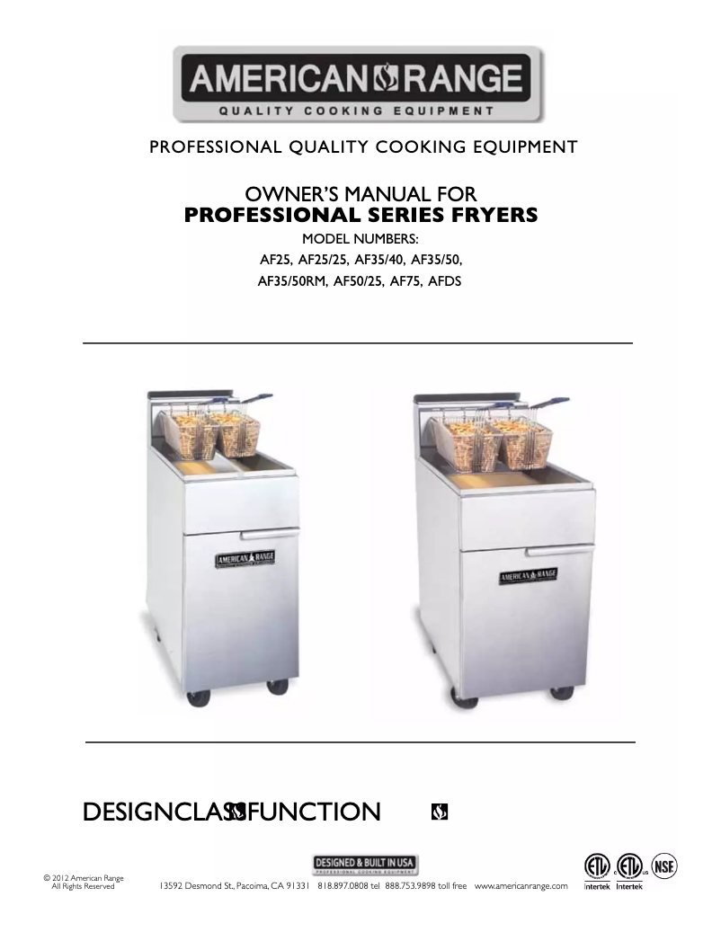 Page n°1 - Manuel utilisateur American Range AF35/40