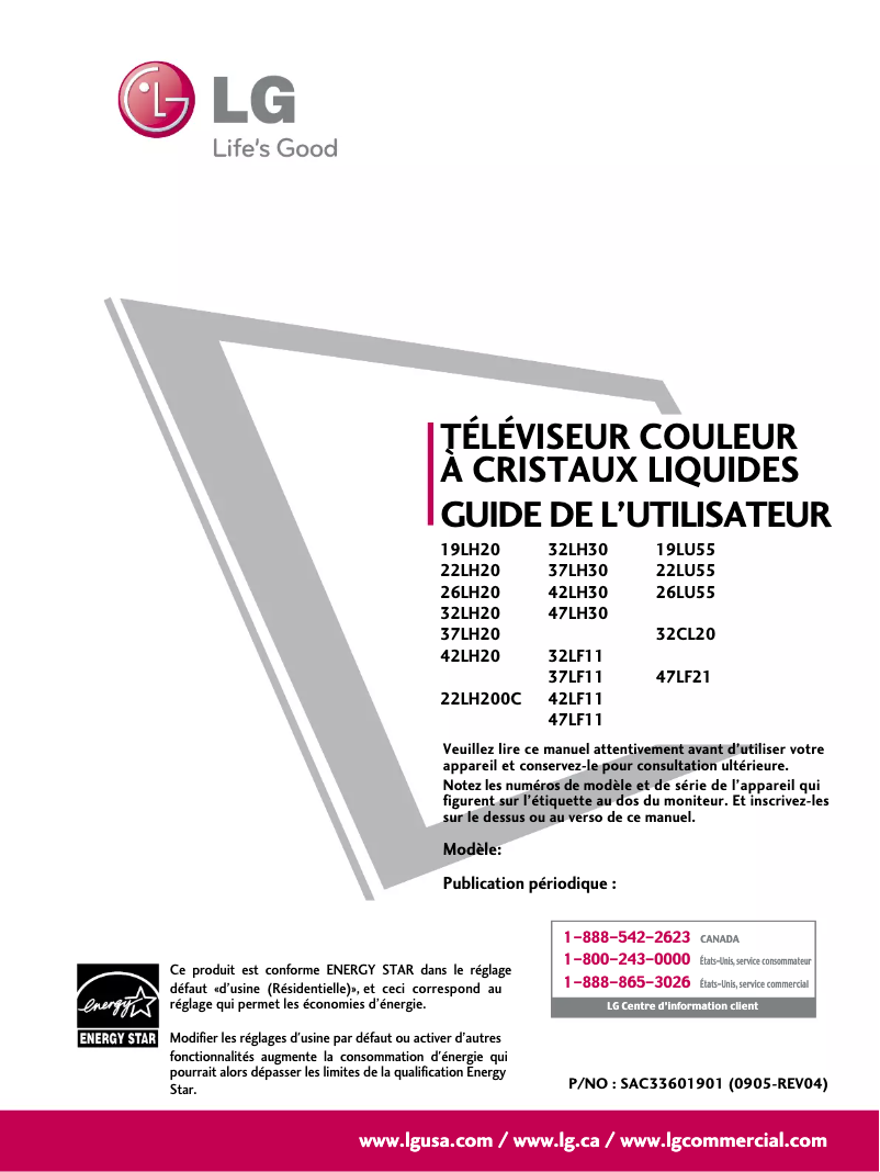 Page n°1 - Manuel utilisateur LG 37LF11