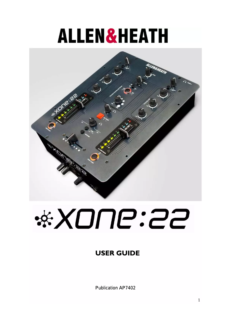 Page 1 de la notice Manuel utilisateur Allen & Heath Xone:22