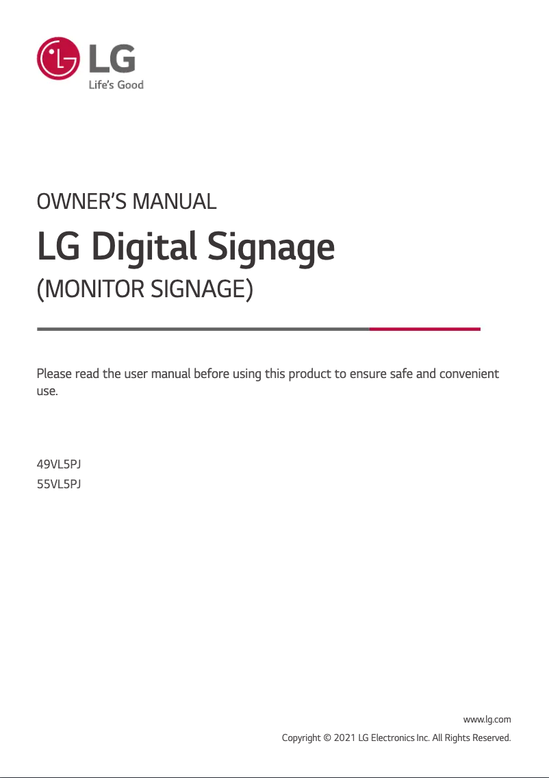 Page n°1 - Manuel utilisateur LG 55VL5PJ