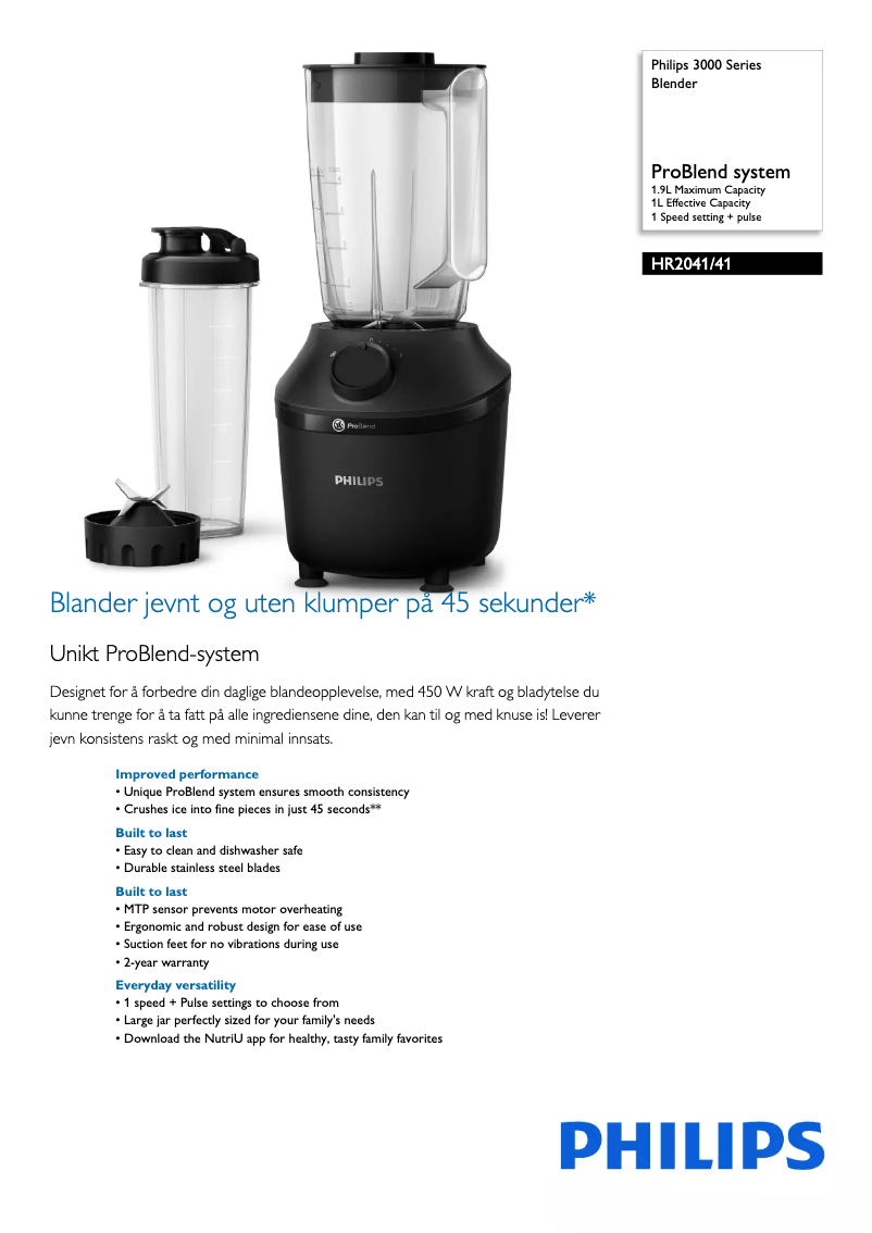 Page 1 de la notice Brochure Philips 3000 Series HR2041