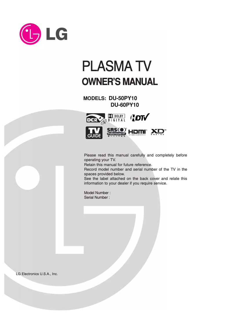 Página 1 del manual Manual de usuario LG DU-60PY10