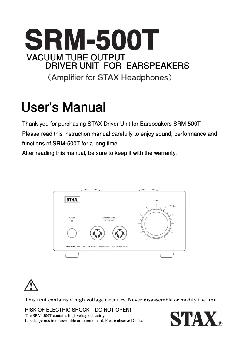 Page n°1 - Manuel utilisateur Stax SRM-500T