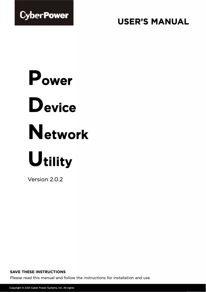 Image de la première page du manuel de l'appareil Power Device Network Utility 2.0.2