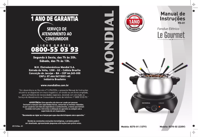 Page 1 de la notice Manuel utilisateur Mondial Le Gourmet FD-01