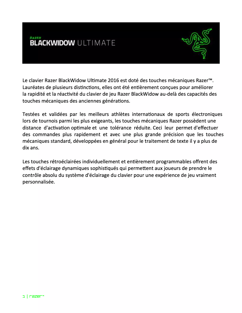 Image de la première page du manuel de l'appareil BlackWidow Ultimate 2016