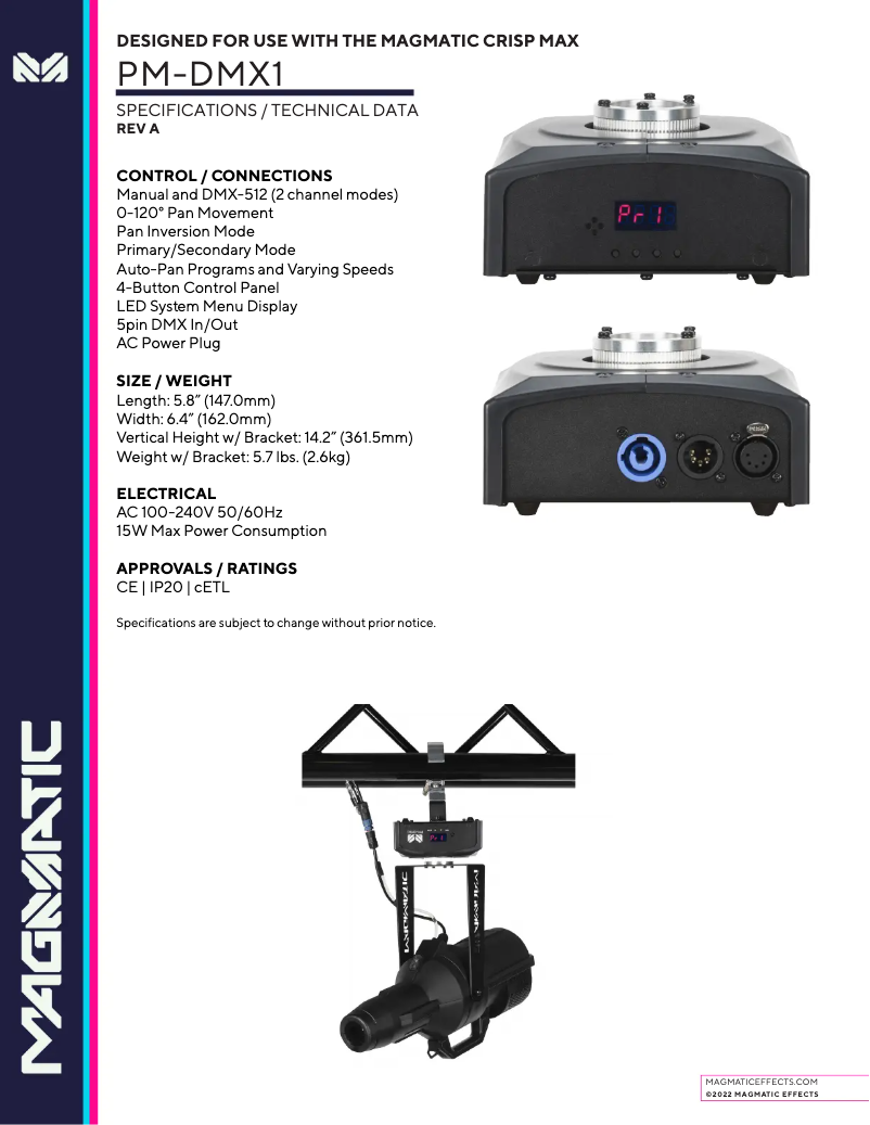 Página 1 del manual Ficha técnica Magmatic PMDMX1