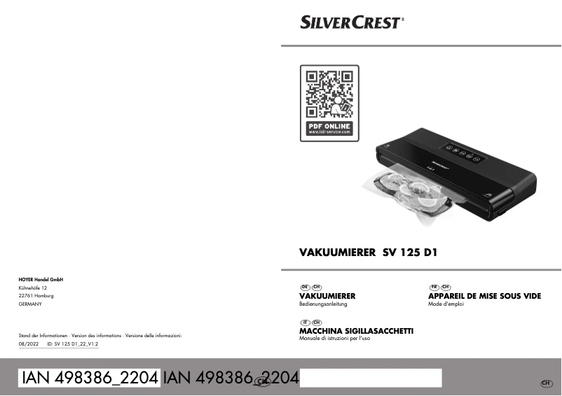 Page n°1 - Manuel utilisateur SilverCrest SV 125 D1