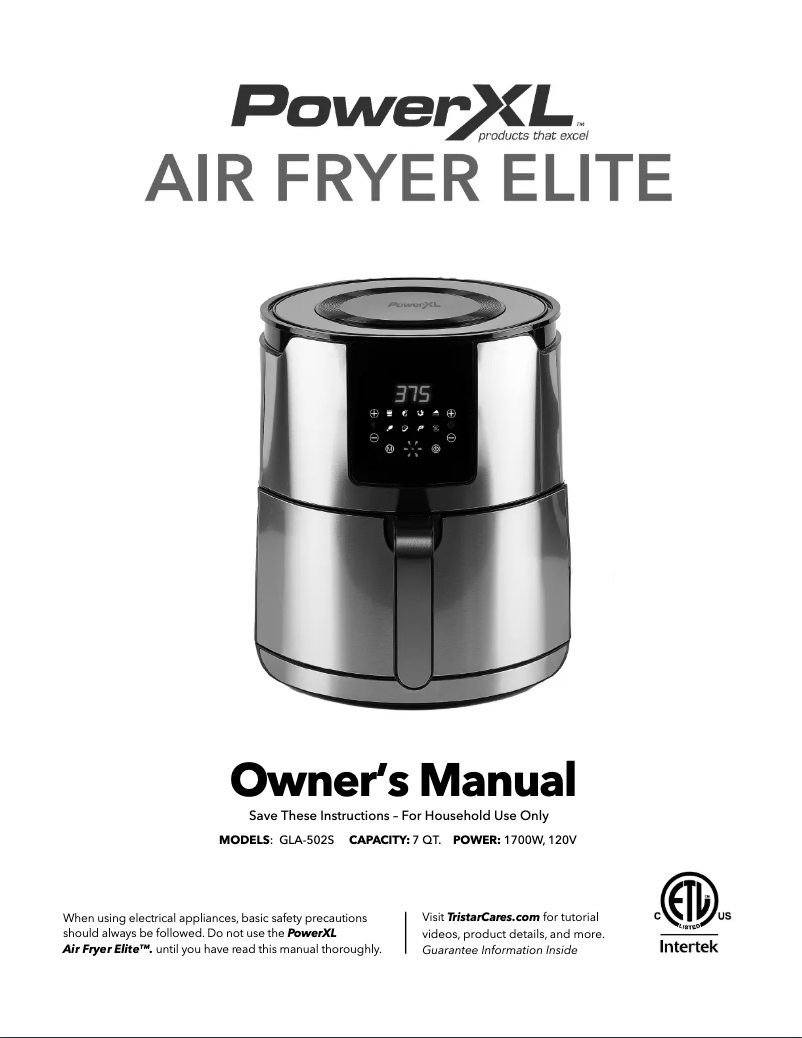 Image de la première page du manuel de l'appareil Air Fryer Elite GLA-502S