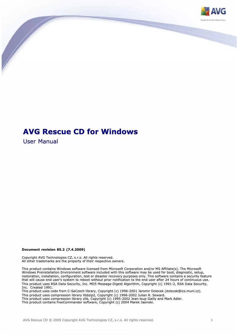 Page 1 de la notice Manuel utilisateur AVG Rescue CD (Windows)
