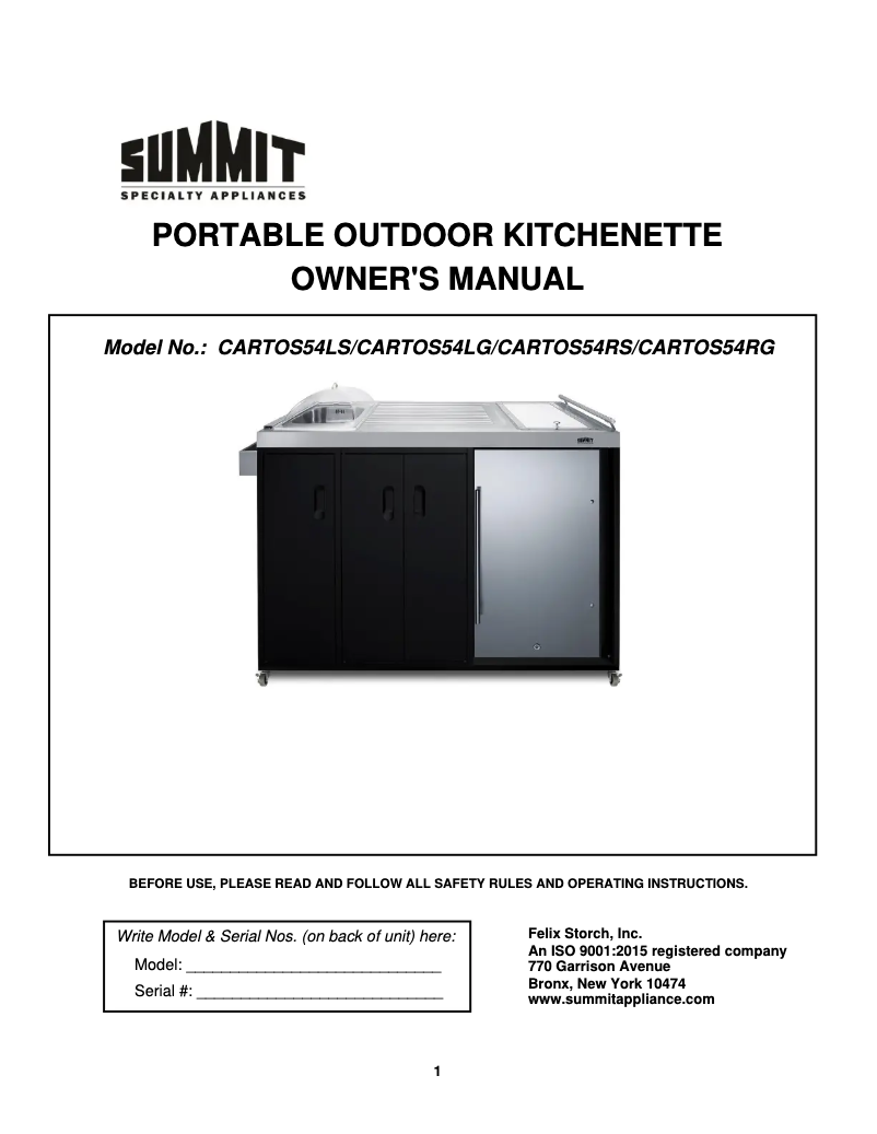 Page n°1 - Manuel utilisateur Summit CARTOS54RG