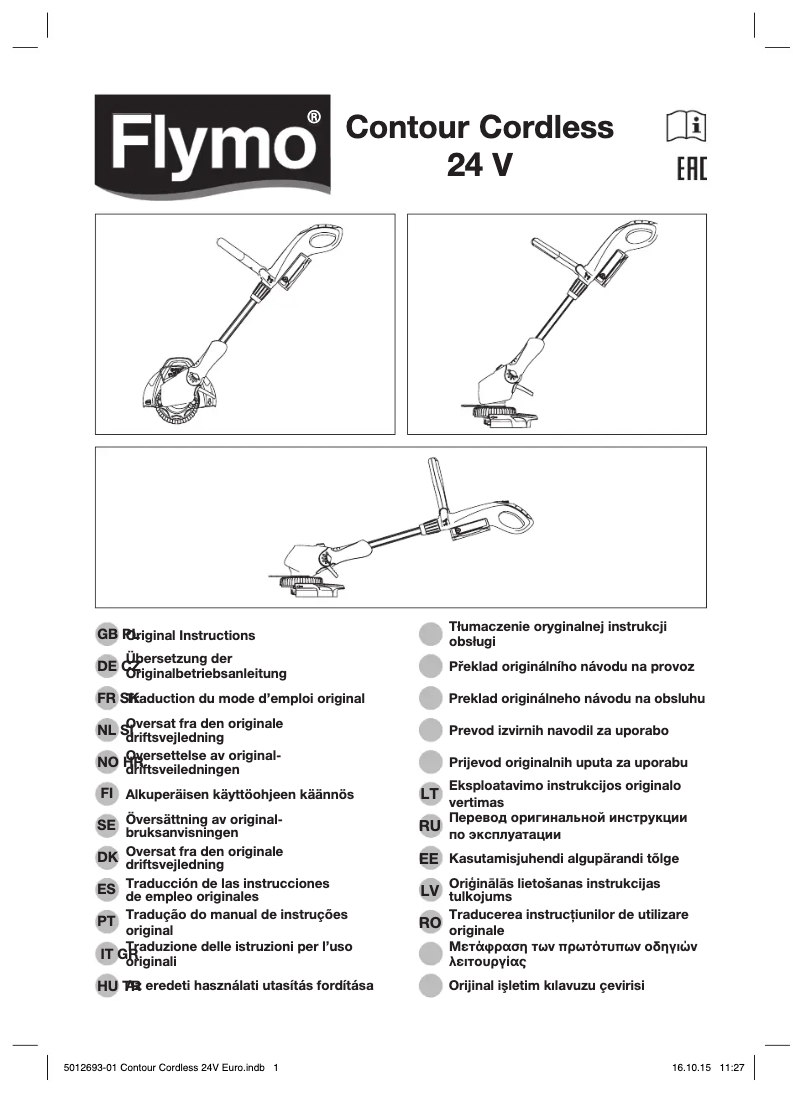 Page 1 de la notice Manuel utilisateur Flymo Contour Cordless 24V