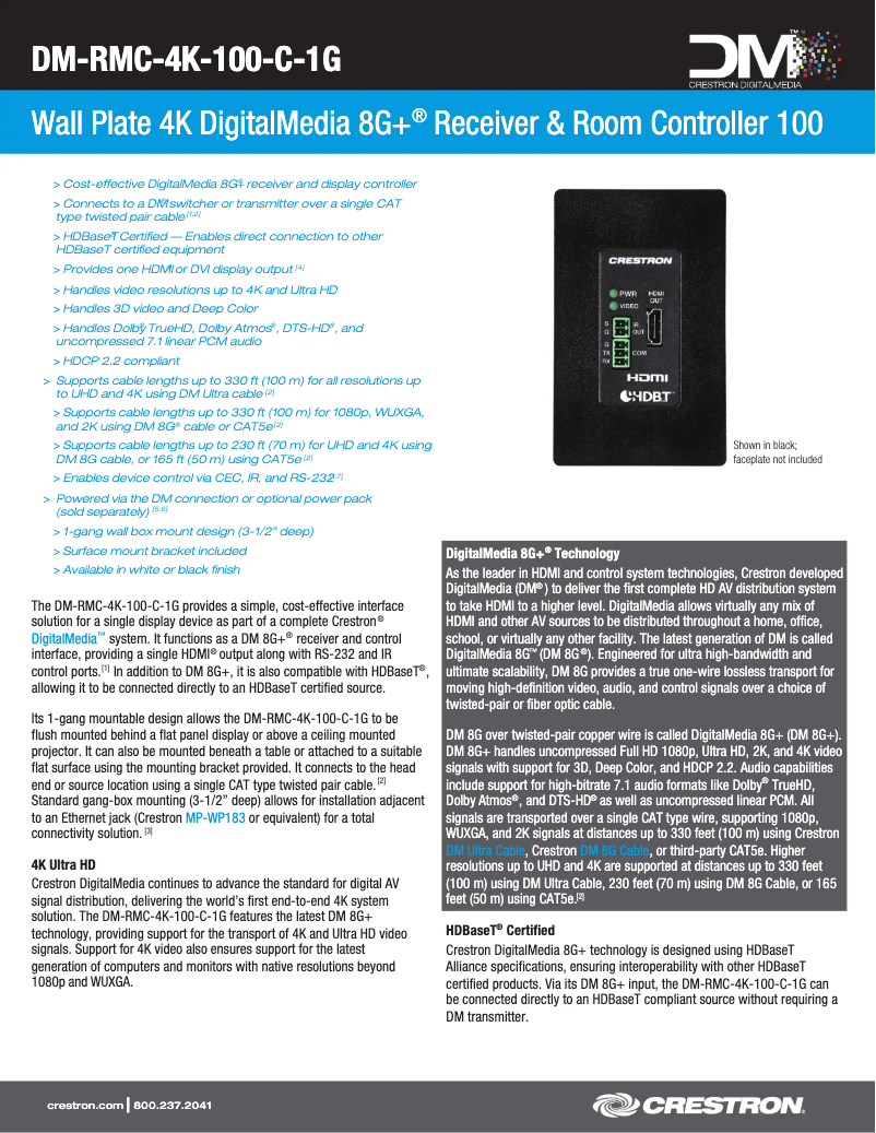 Page n°1 - Fiche technique Crestron DM-RMC-4K-100-C-1G