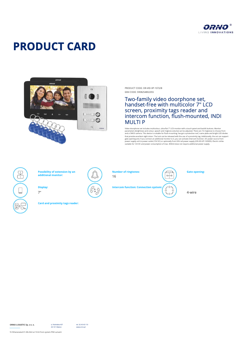 Image de la première page du manuel de l'appareil OR-VID-VP-1072