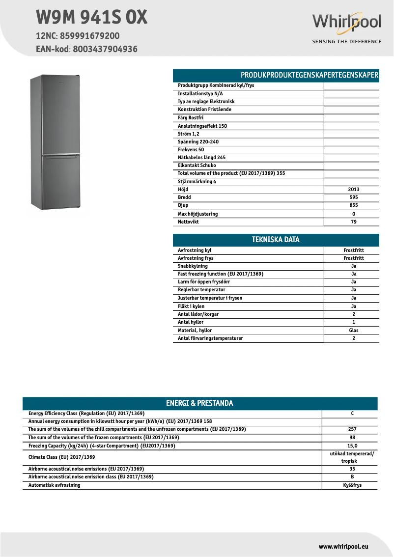 Image de la première page du manuel de l'appareil W9M 941S OX