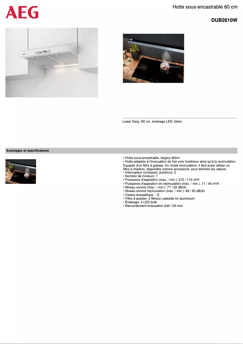 Page n°1 - Fiche technique AEG DUB2610W