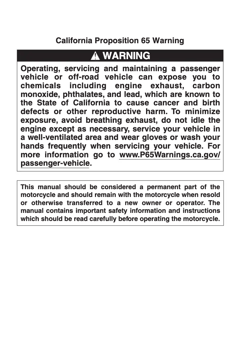 Page 1 de la notice Manuel utilisateur Suzuki DR-Z125L (2019)