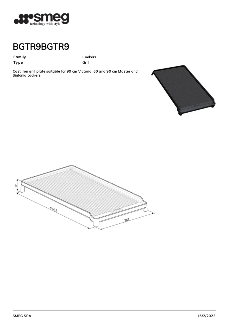 Page 1 de la notice Brochure Smeg BGTR9