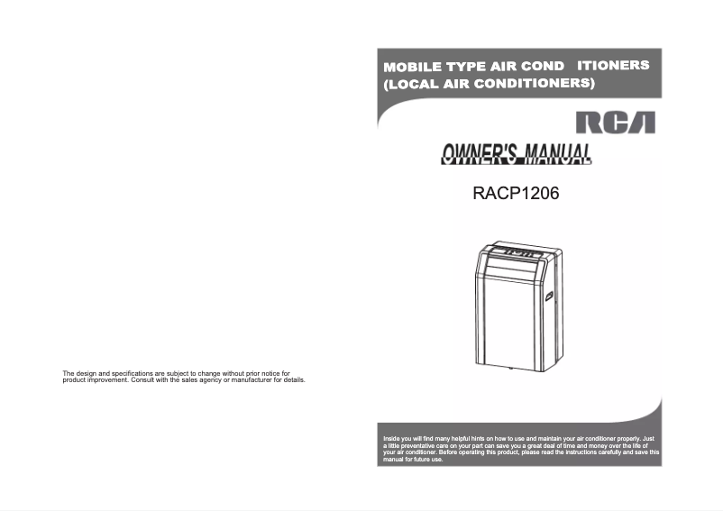 Page n°1 - Manuel d'utilisation et d'entretien RCA RACP1206