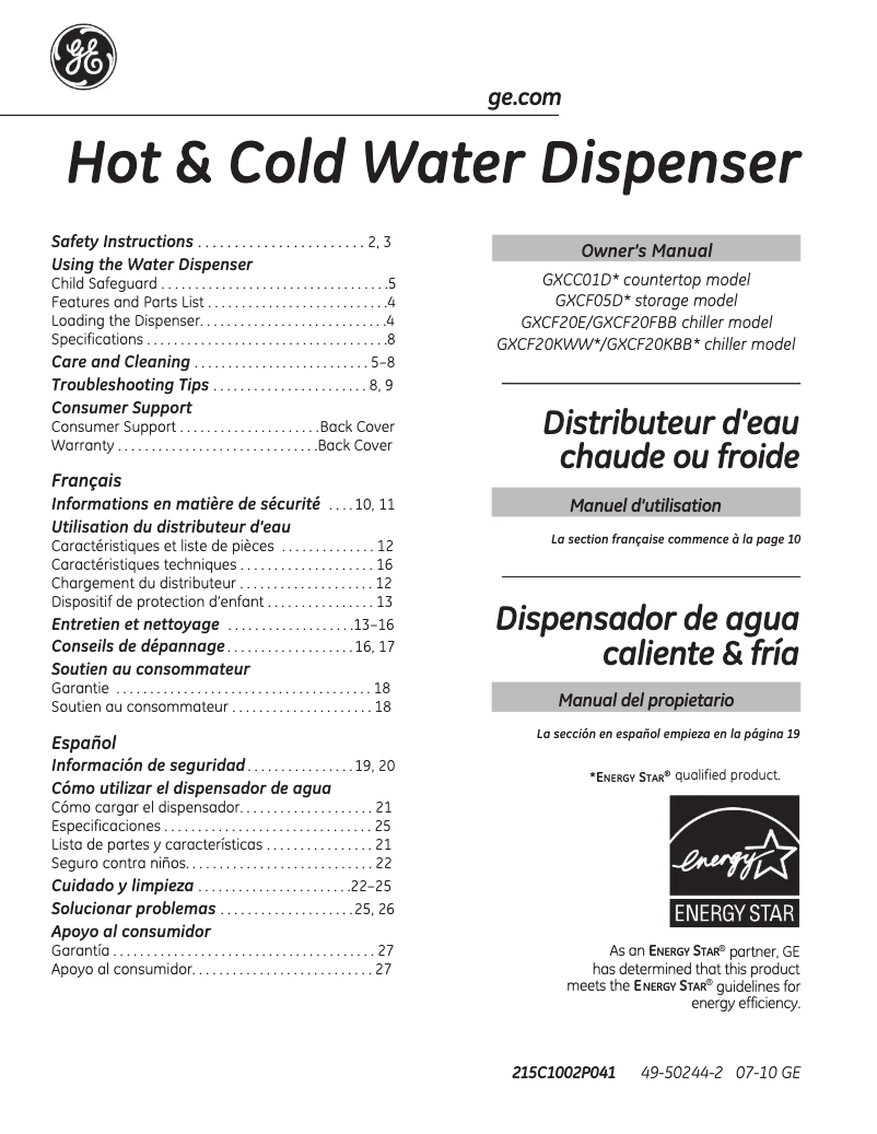 Page 1 of the manual Use and Maintenance Manual GE GXCF05D