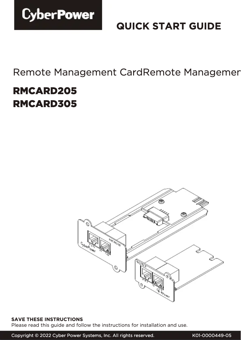 Image de la première page du manuel de l'appareil RMCARD305