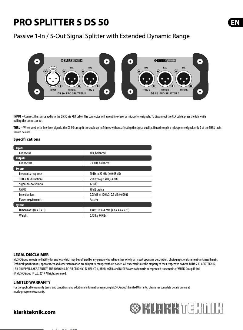 Page n°1 - Manuel utilisateur Klark Teknik DS 50