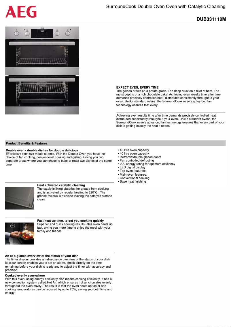 Página 1 del manual Ficha técnica AEG DUB331110M