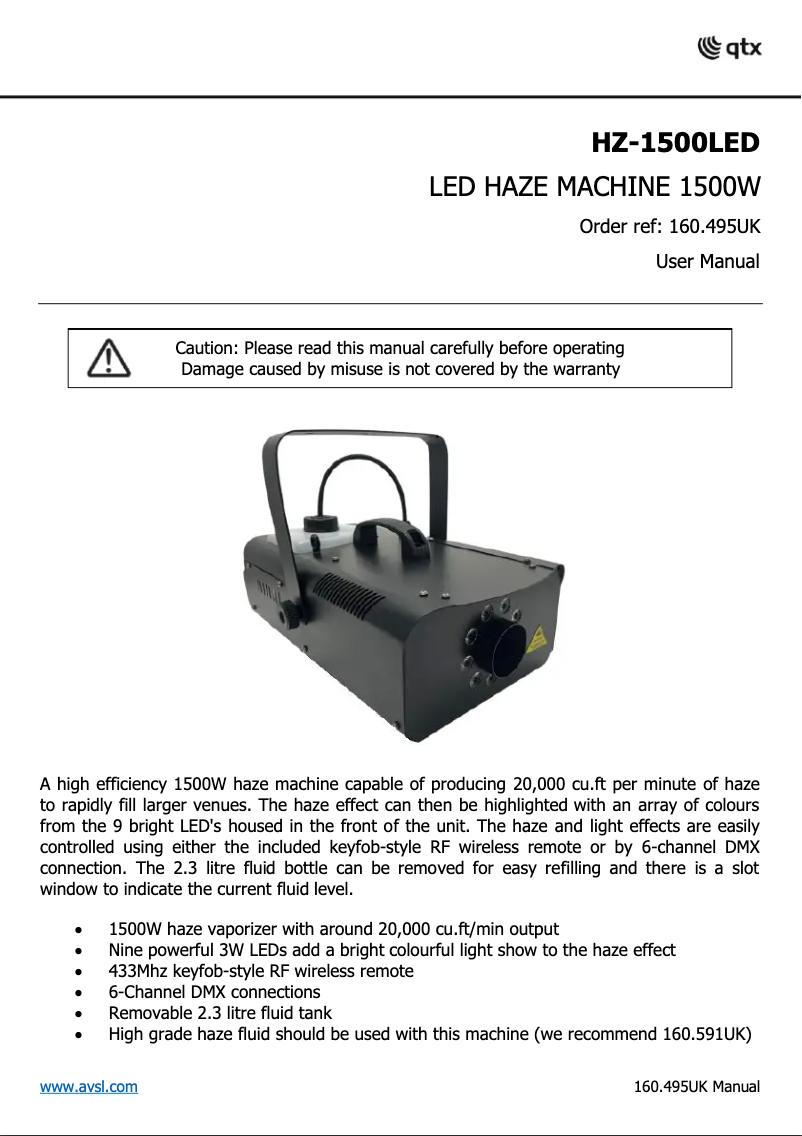 Page 1 de la notice Manuel utilisateur Qtx HZ-1500LED
