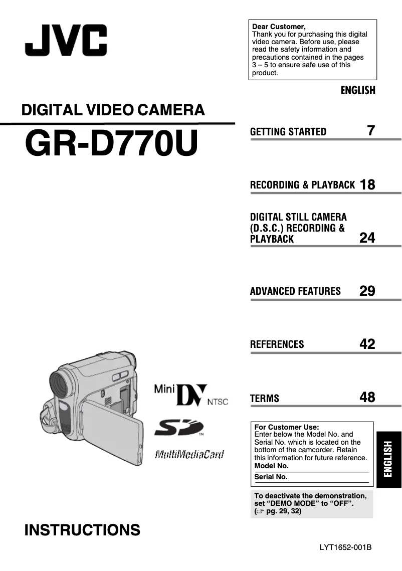 Page n°1 - Manuel utilisateur JVC GR-D770U