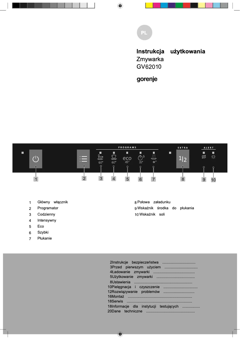 Page 1 de la notice Manuel utilisateur Gorenje GV62010