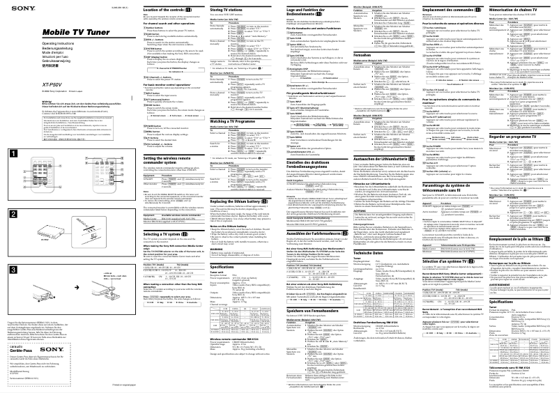 Page 1 de la notice Manuel utilisateur Sony XT-P50V