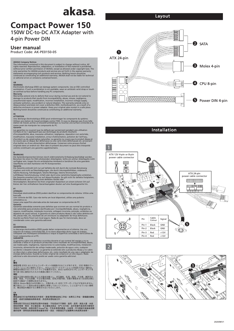 Page n°1 - Manuel utilisateur Akasa AK-PE150-05