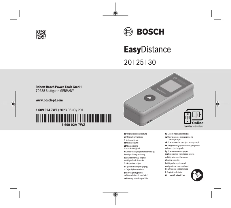 Page 1 de la notice Manuel utilisateur Bosch EasyDistance 20