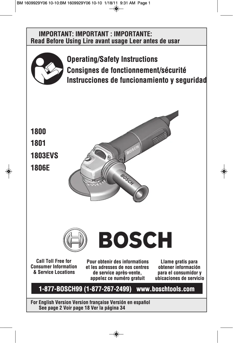 Page 1 de la notice Manuel utilisateur Bosch 1806E
