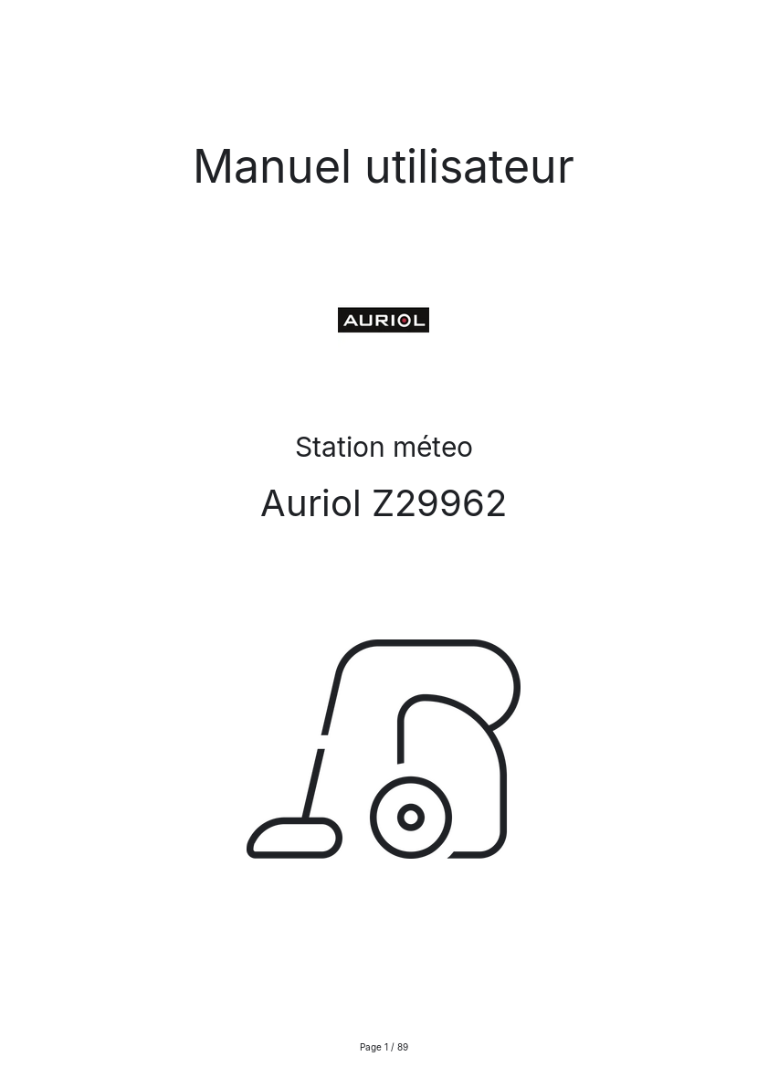 Page n°1 - Manuel utilisateur Auriol Z29962