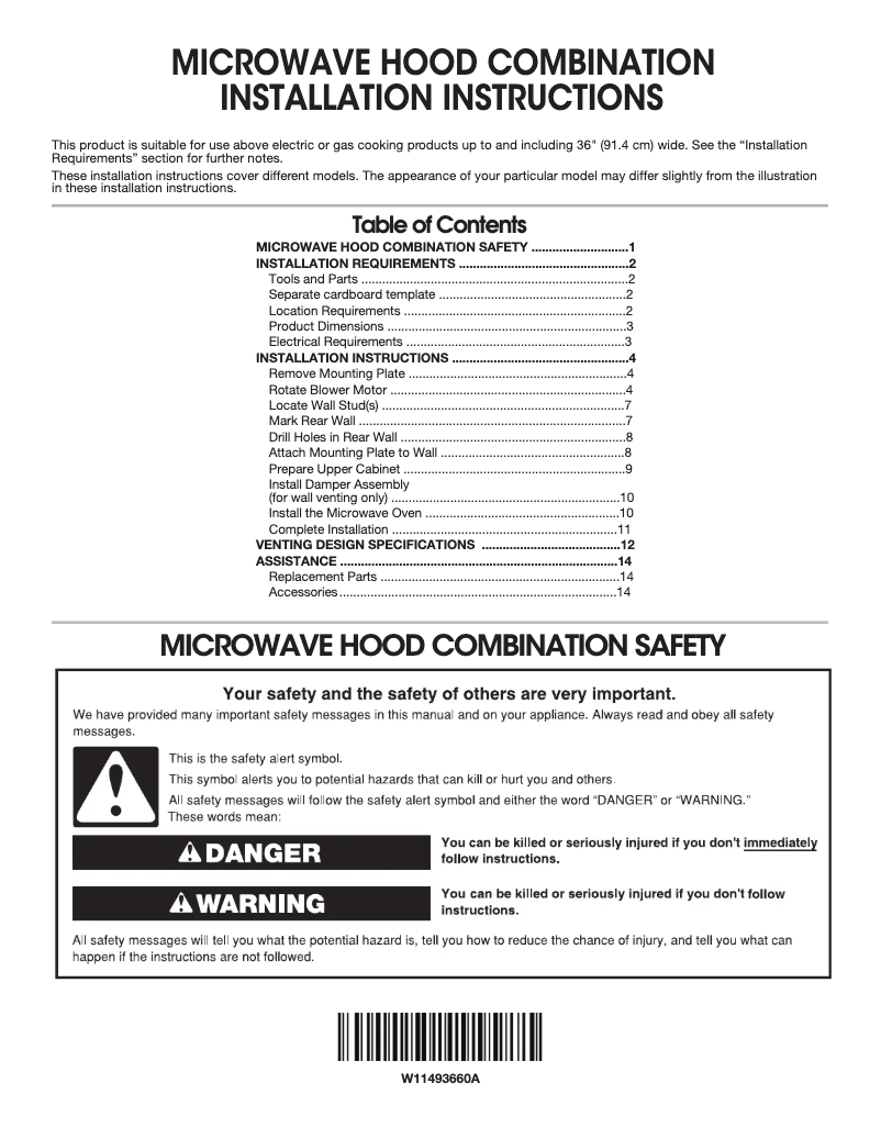 Page 1 de la notice Guide d'installation JennAir JMV8208CS