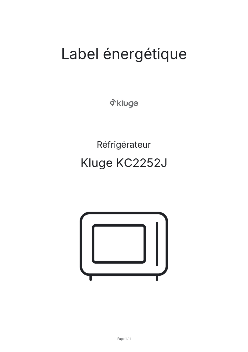 Page n°1 - Label énergétique Kluge KC2252J
