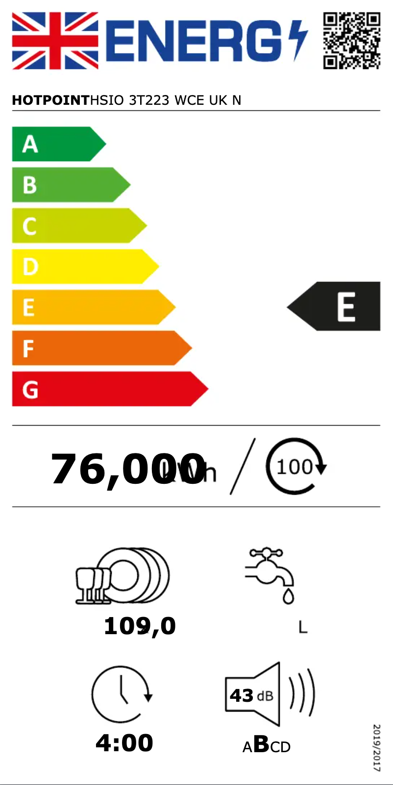 Page 1 de la notice Label énergétique Hotpoint HSIO 3T223 WCE UK N