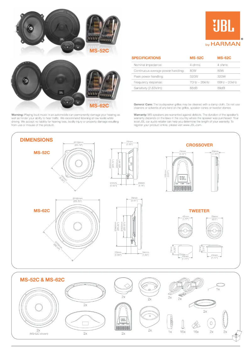 Page 1 de la notice Manuel utilisateur JBL MS-52C