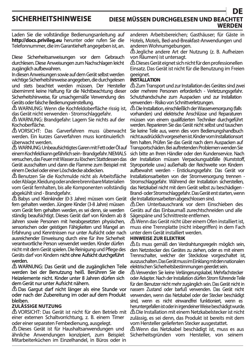 Page n°1 - Manuel d'utilisation et d'entretien Privileg PCTAC K6041/1 IN