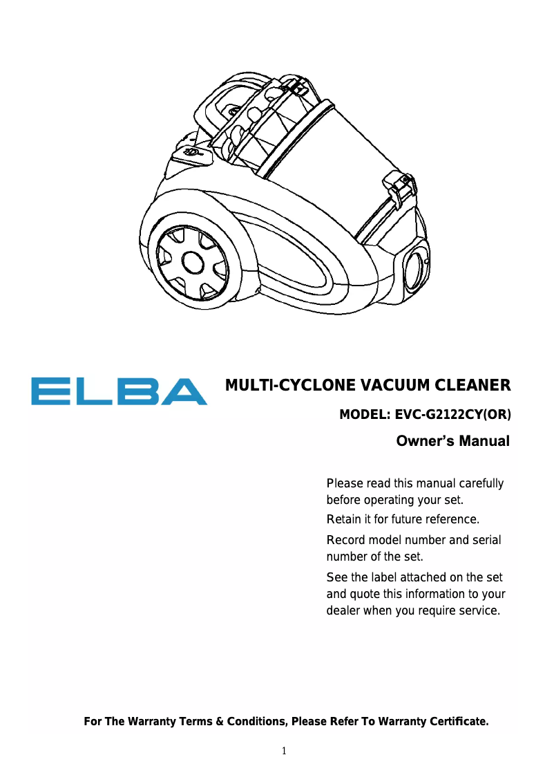 Page 1 de la notice Manuel utilisateur Elba EVC-G2122CY(OR)
