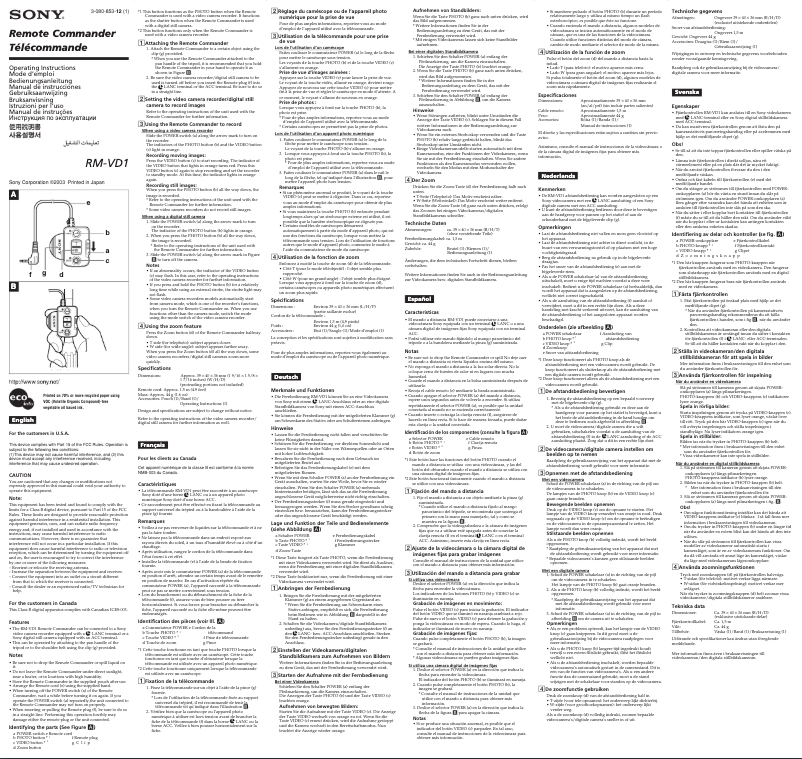 Page n°1 - Manuel utilisateur Sony RM-VD1