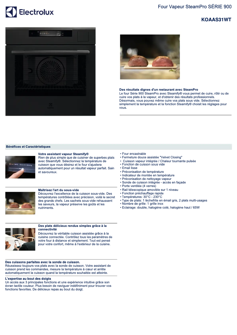 Page 1 de la notice Fiche technique Electrolux KOAAS31WT