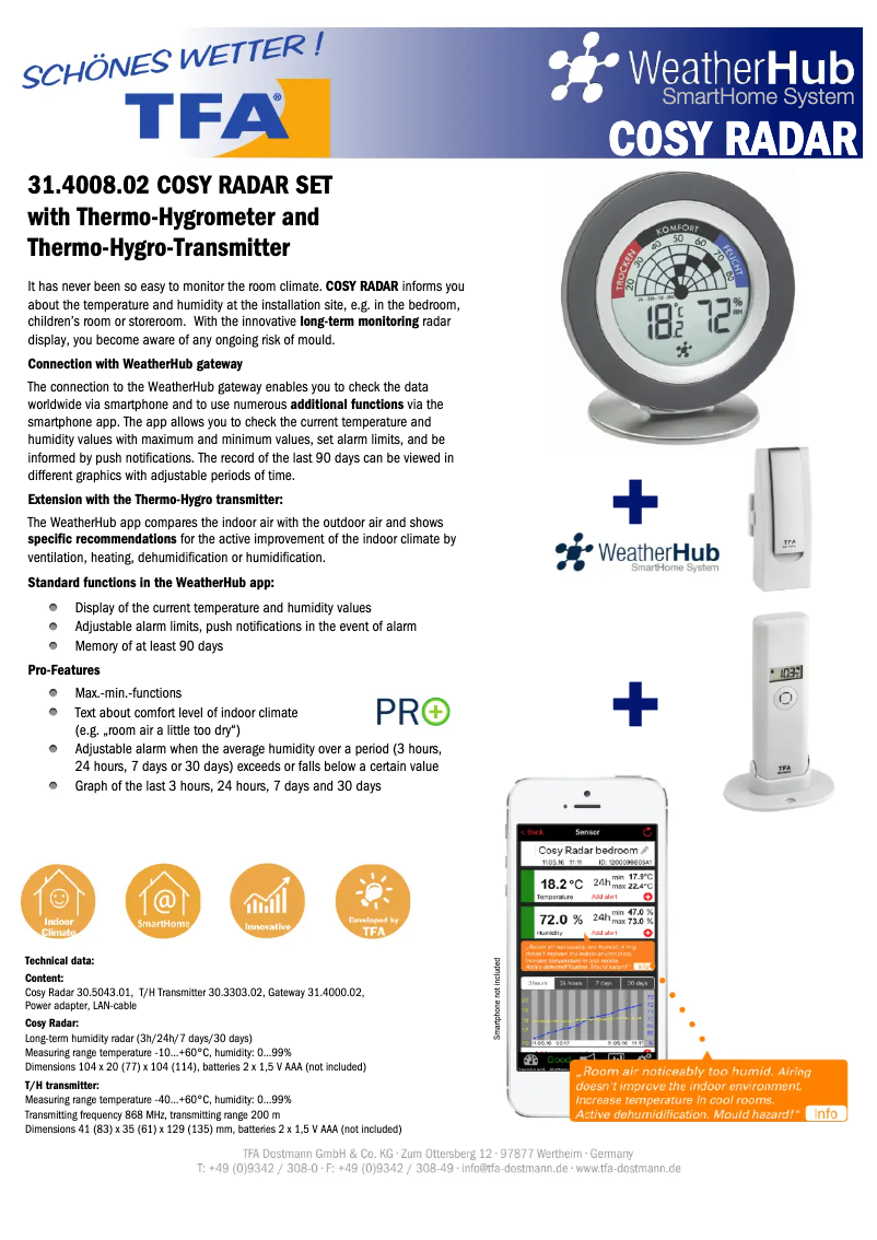 Imagen de la primera página del manual del dispositivo WeatherHub Cosy Radar 31.4008.02