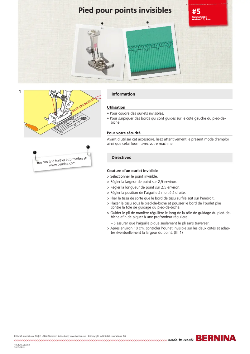 Page n°1 - Manuel utilisateur Bernina Blindstitch Foot #5