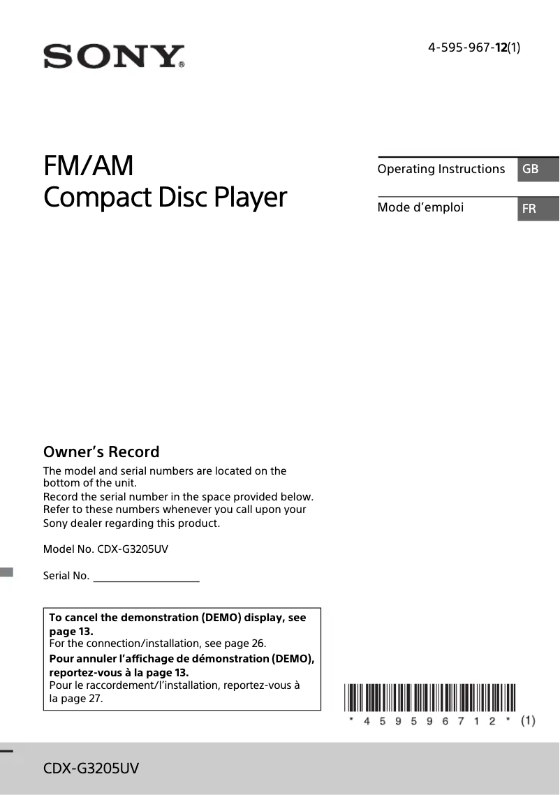 Página 1 del manual Manual de usuario Sony CDX-G3205UV