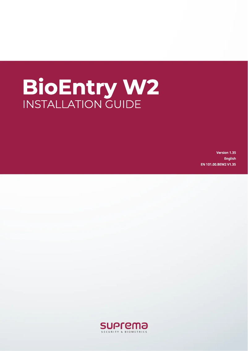 Page 1 de la notice Guide d'installation Suprema BioEntry W2