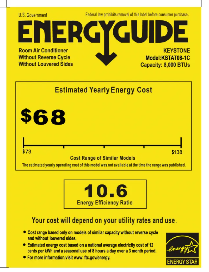 Página 1 del manual Etiqueta energética Keystone KSTAT08-1C