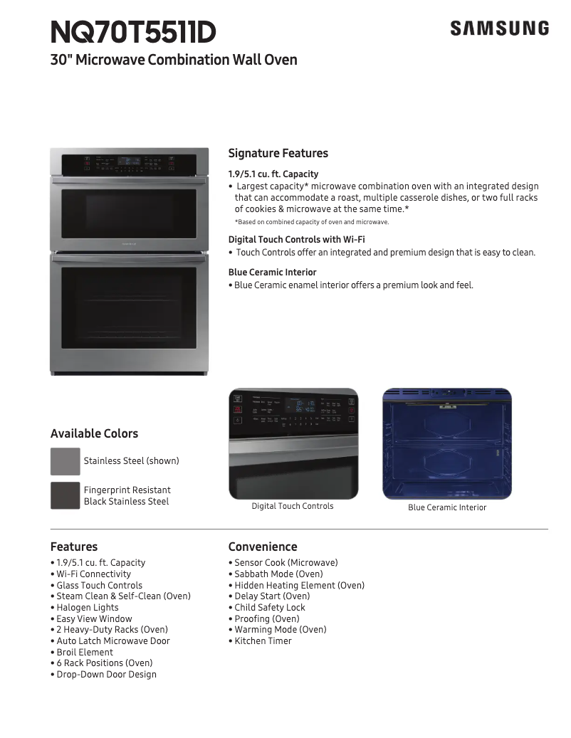 Page 1 de la notice Fiche technique Samsung NQ70T5511DS