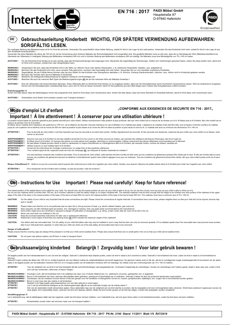 Page n°1 - Manuel utilisateur Paidi Josie